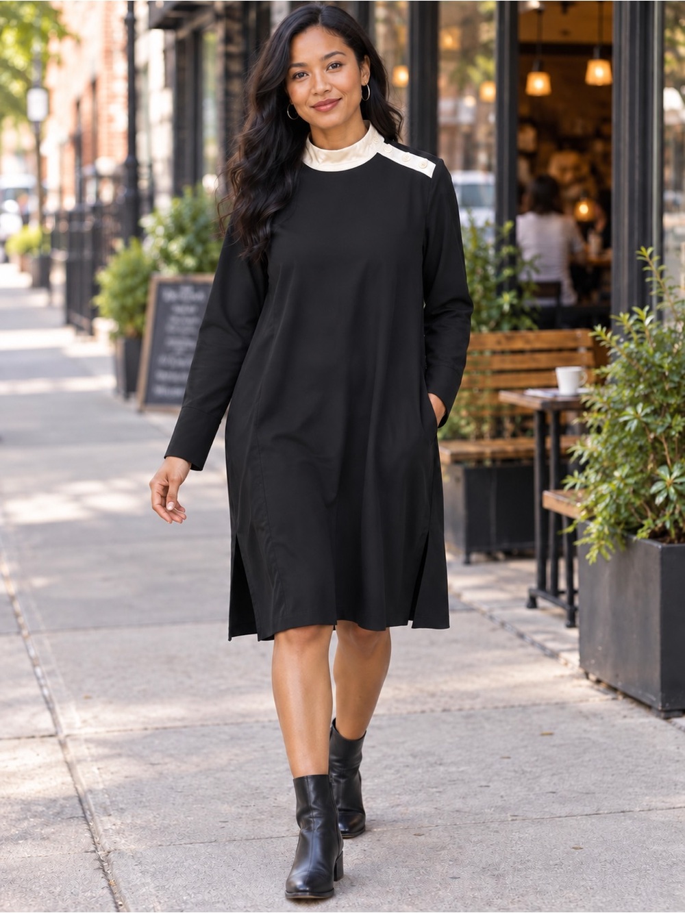 Tulip B Designed by J317 Black Long-Sleeve Shift Dress, size Small, NWT.